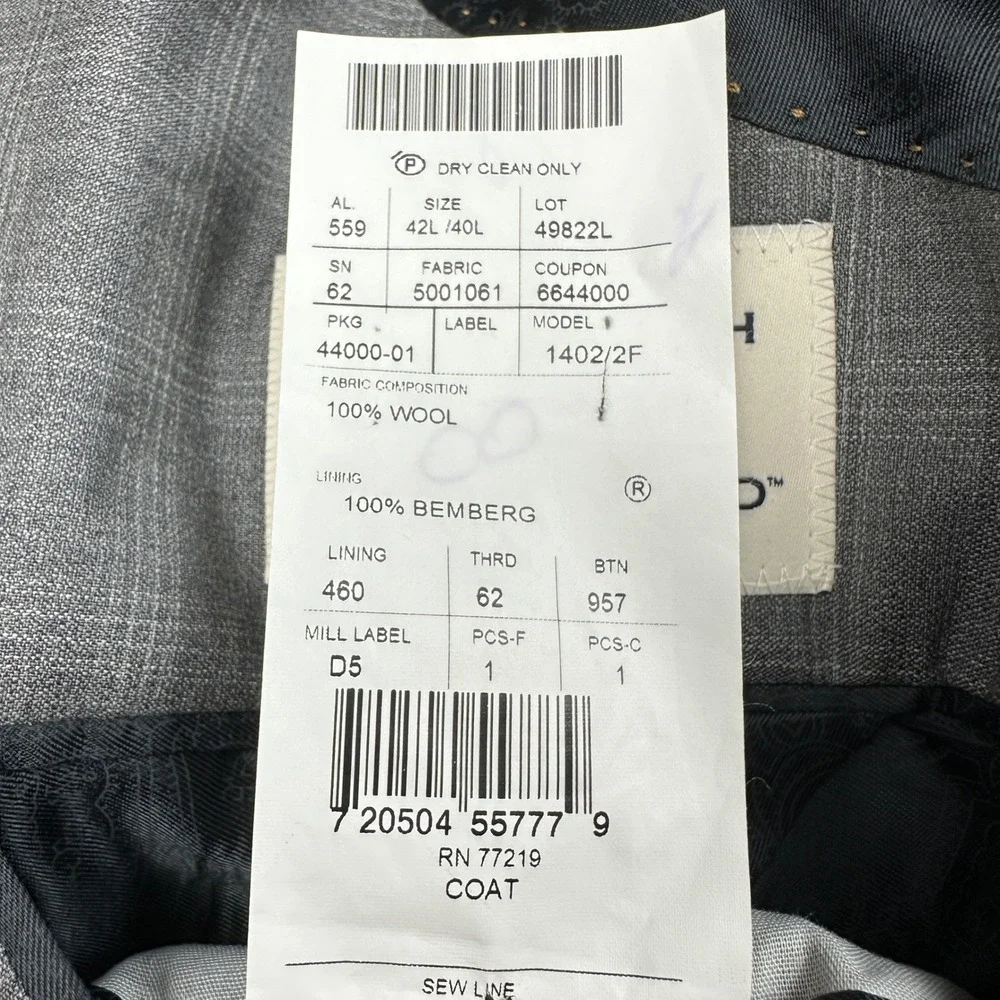 Joseph Abboud Mens Grey Glen Plaid Wool Blazer Italian Lanificio Super 120's 40L